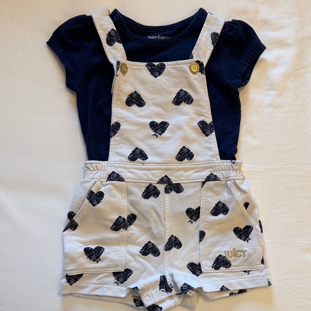 Juicy Couture Kids Overalls with Heart Pattern - Black and White